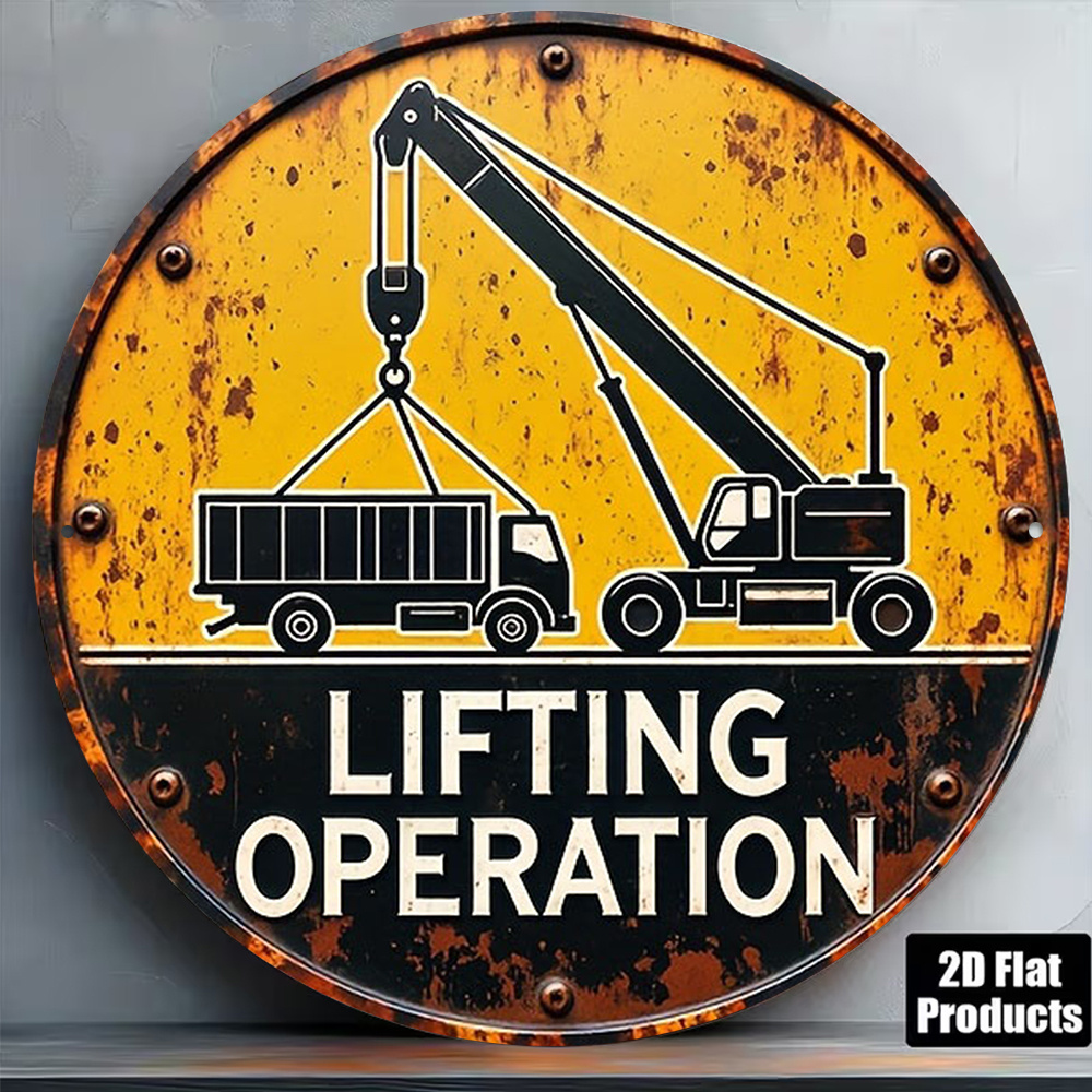 2D Metal Sign Round 20cm Retro - Heavy Equipment Sign 评论和价格